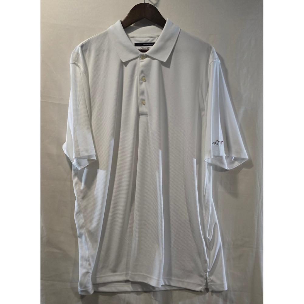 Greg‎ Norman Play Dry Mens XL White Performance Golf Polo Shirt Shark Logo